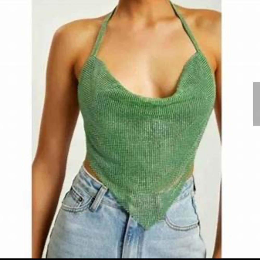 MESHKI Daphne Diamante Cowl Neck Halter Top